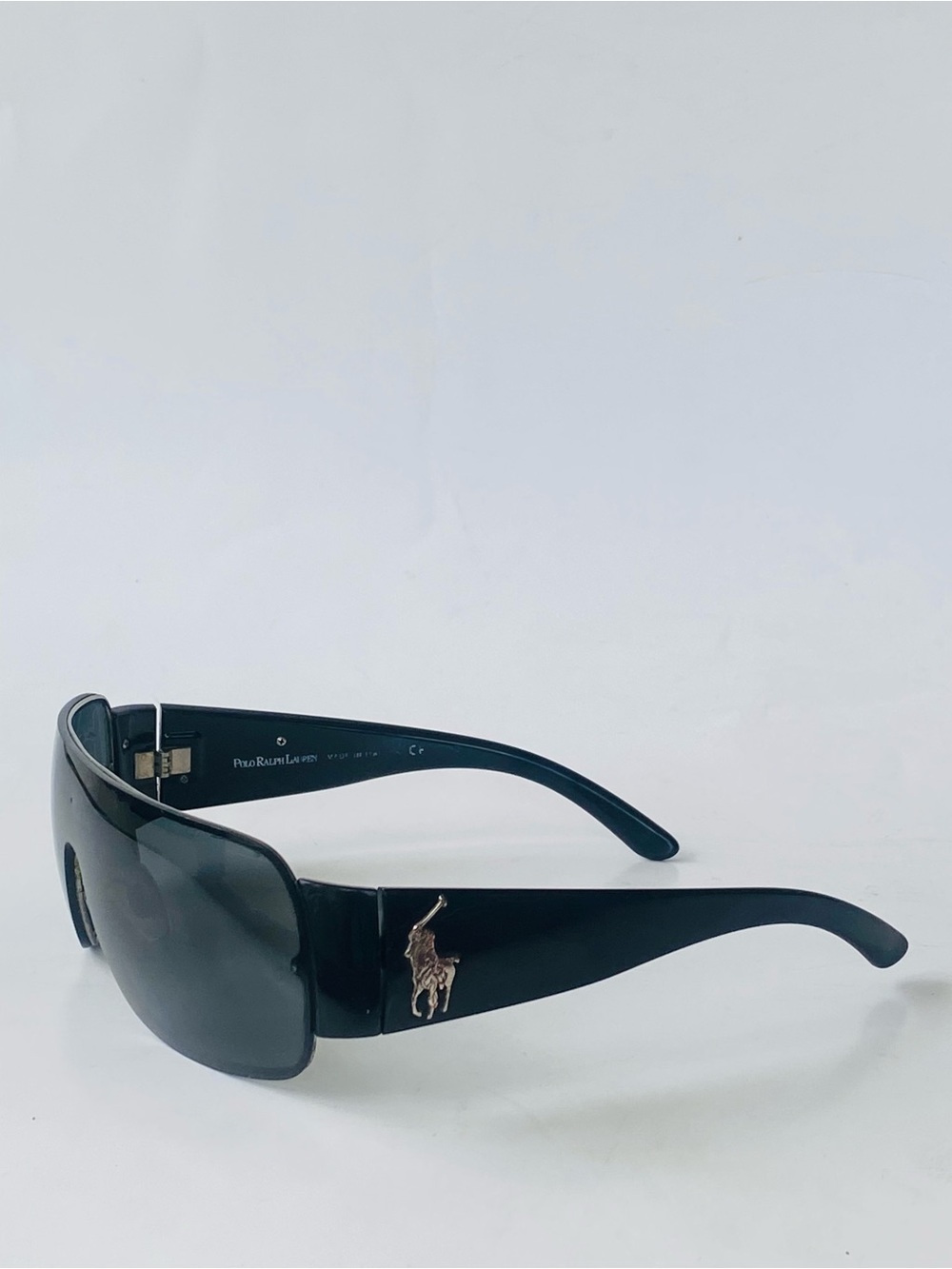 Polo by Ralph Lauren Black Shield Sunglasses with Silver Pony Accent